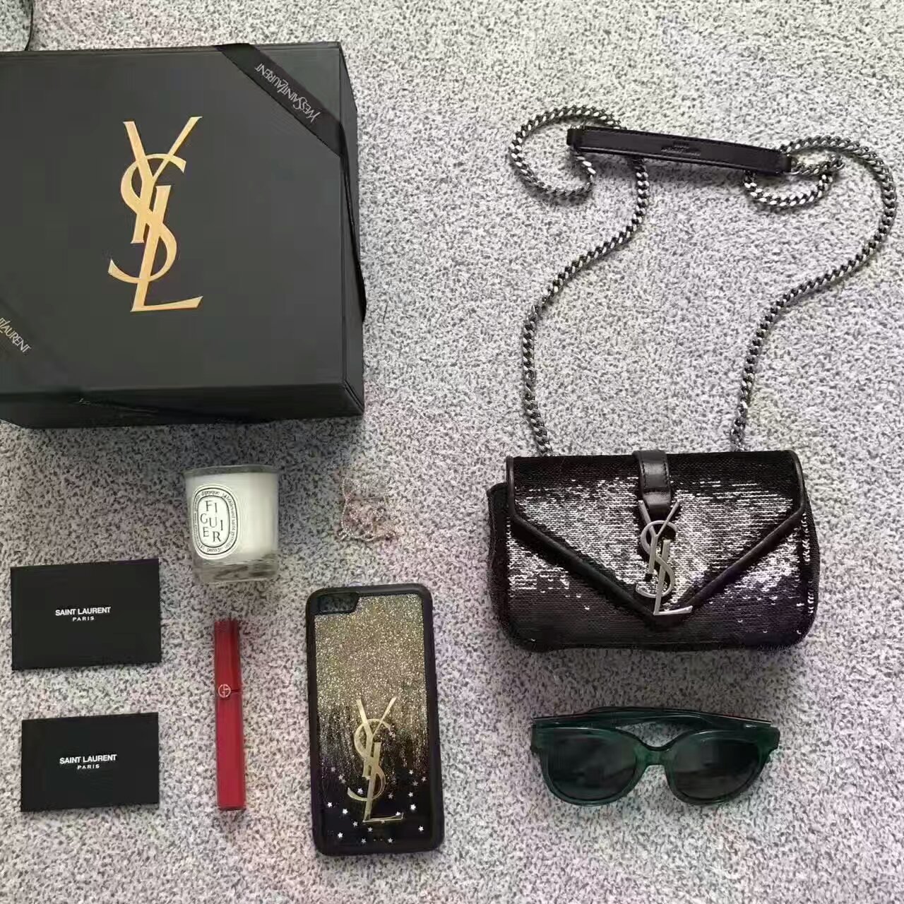 包包 ysl ysl原版皮系列  ysl珠片鍊条斜跨包 强势上架 品牌: ysl